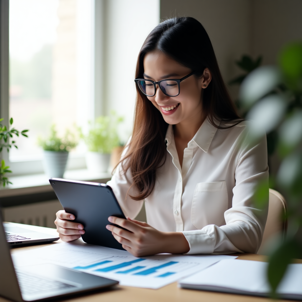 Financial education illustration showing a person managing budget on a tablet